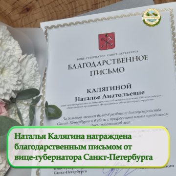 Наталья Калягина награждена благодарственным письмом от вице-губернатора Санкт-Петербурга Наталья Калягина награждена благодарственным письмом от вице-губернатора Санкт-Петербурга
